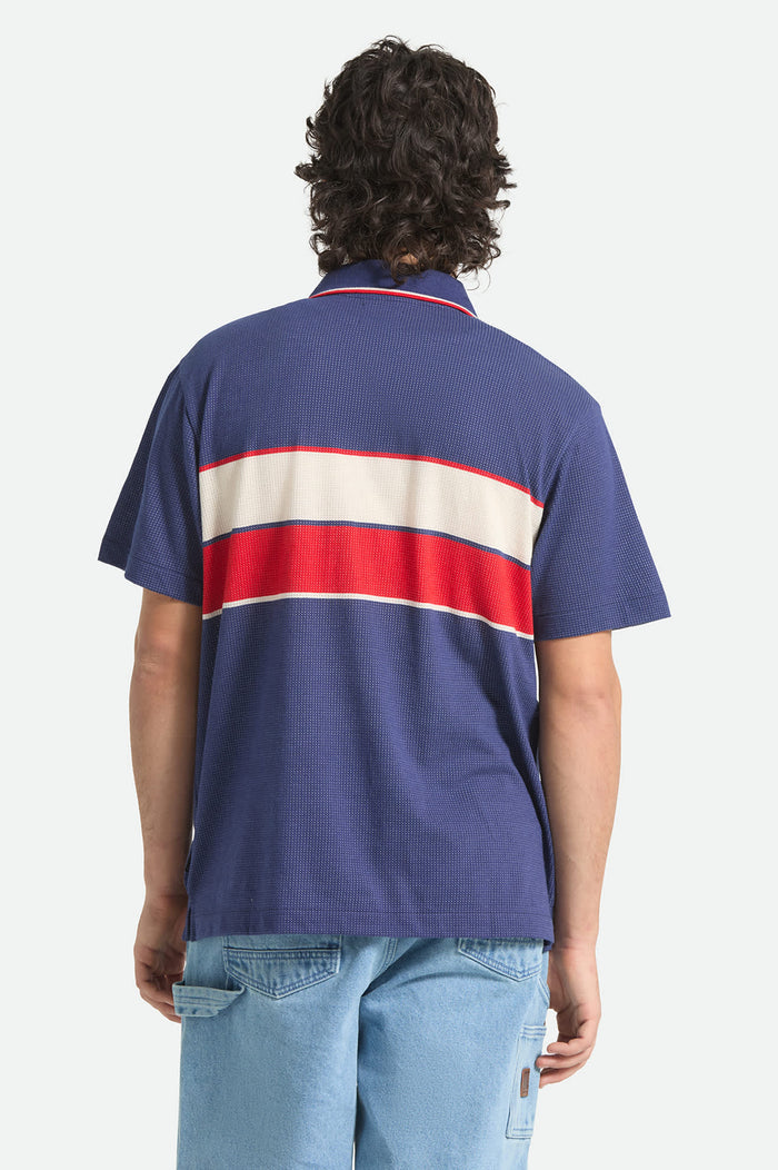 Men's Bunker Mesh Short Sleeve Shirt in the color Washed Navy - Men's Back View