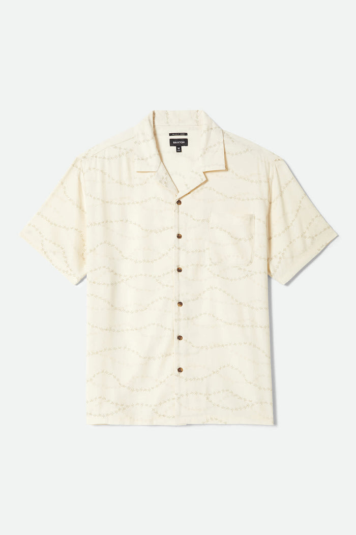 Men's Bunker Slub Short Sleeve Shirt in the color Whitecap/Black Swallows - Front Product View
