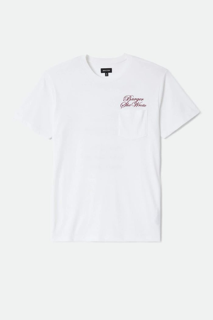 Men's Burger She Wrote Pocket T-Shirt in the color White - Front Product View