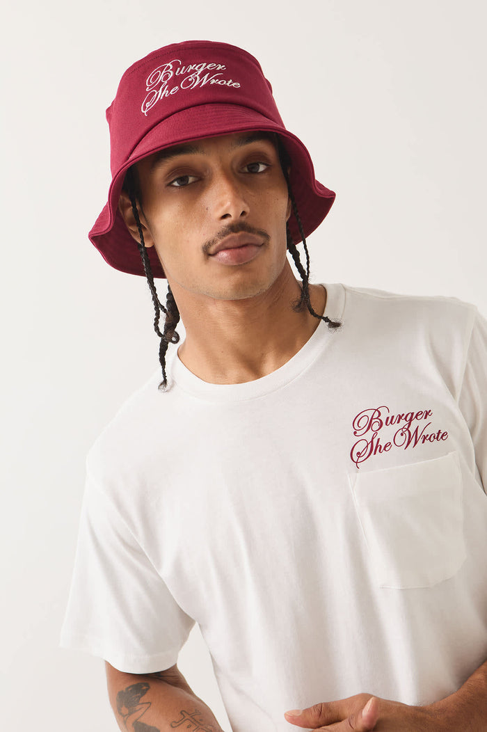 Men's Burger She Wrote Pocket T-Shirt in the color White - Additional Fit image