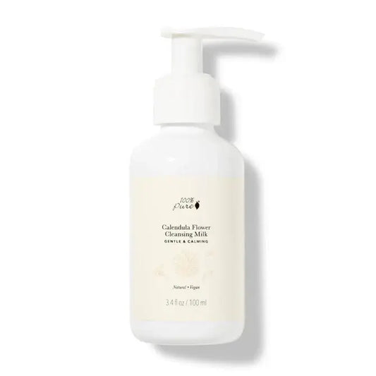 Calendula Flower Cleansing Milk 100ml bottle with pump, gentle and calming facial cleanser for impurities.