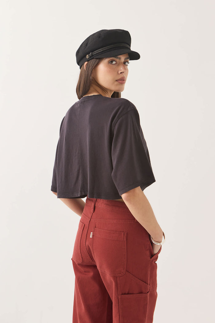 Women's Carefree Organic Garment Dye Cropped Henley in the color Black - Additional Fit image