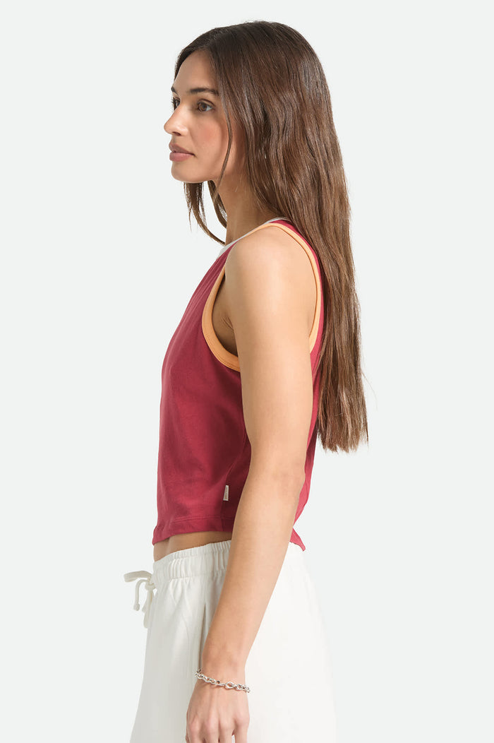 Women's Carefree Organic Garment Dye Cropped Tank in the color Robust Red - Women's Side View