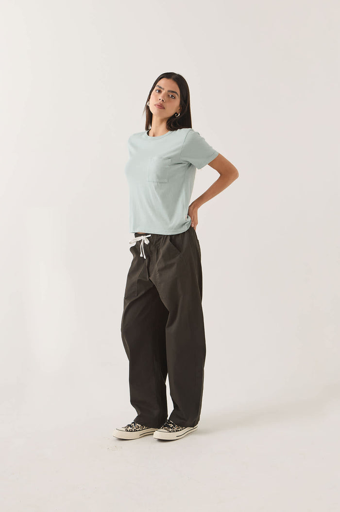 Women's Carefree Organic Garment Dye Perfect T-Shirt in the color Sea Grass - Women's Side View