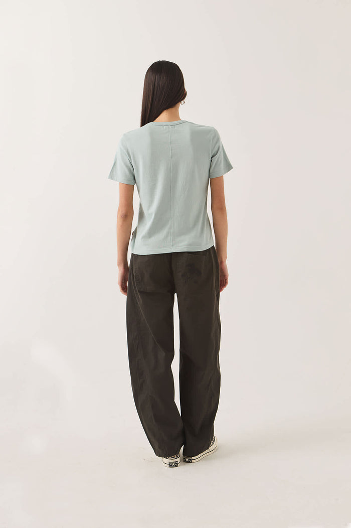 Women's Carefree Organic Garment Dye Perfect T-Shirt in the color Sea Grass - Women's Back View