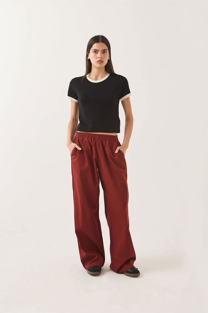 Women's Carefree Organic Garment Dye Ringer T-Shirt in the color Black/Off White - Women's Front View