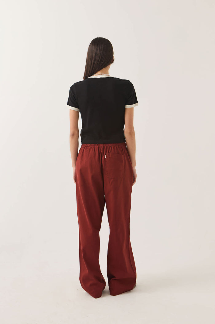 Women's Carefree Organic Garment Dye Ringer T-Shirt in the color Black/Off White - Women's Back View