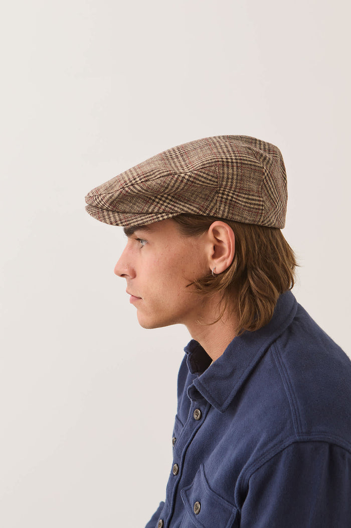 Unisex Century Barrel Snap Cap in the color Brown/Tan/Red Plaid - Men's Side View