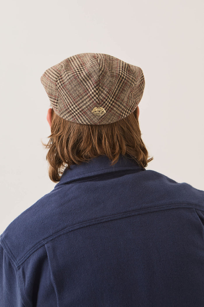 Unisex Century Barrel Snap Cap in the color Brown/Tan/Red Plaid - Men's Back View