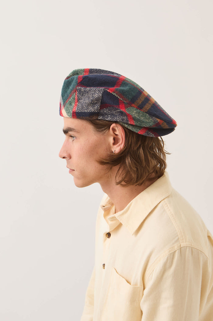 Unisex Century Barrel Snap Cap in the color Navy/Green/Red/Cream - Men's Side View