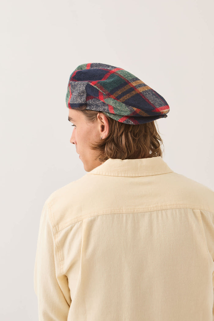 Unisex Century Barrel Snap Cap in the color Navy/Green/Red/Cream - Men's Back View