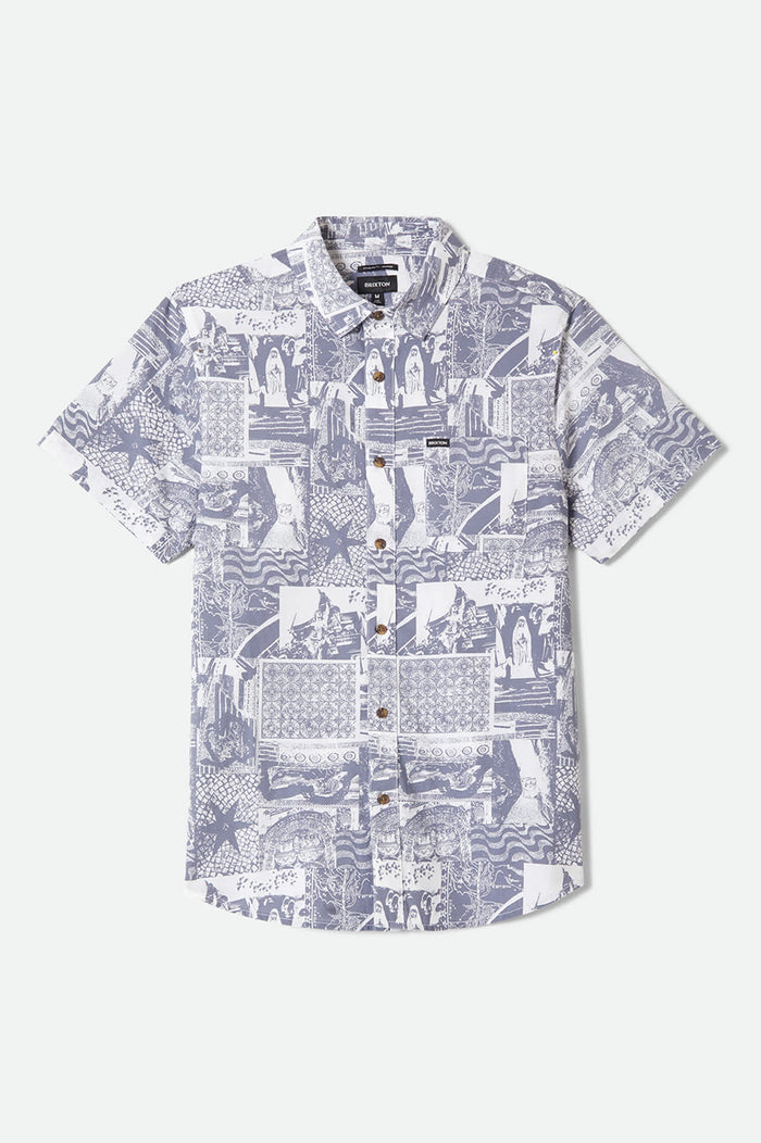 Men's Charter Print Short Sleeve Shirt in the color Navy/White Collage - Front Product View