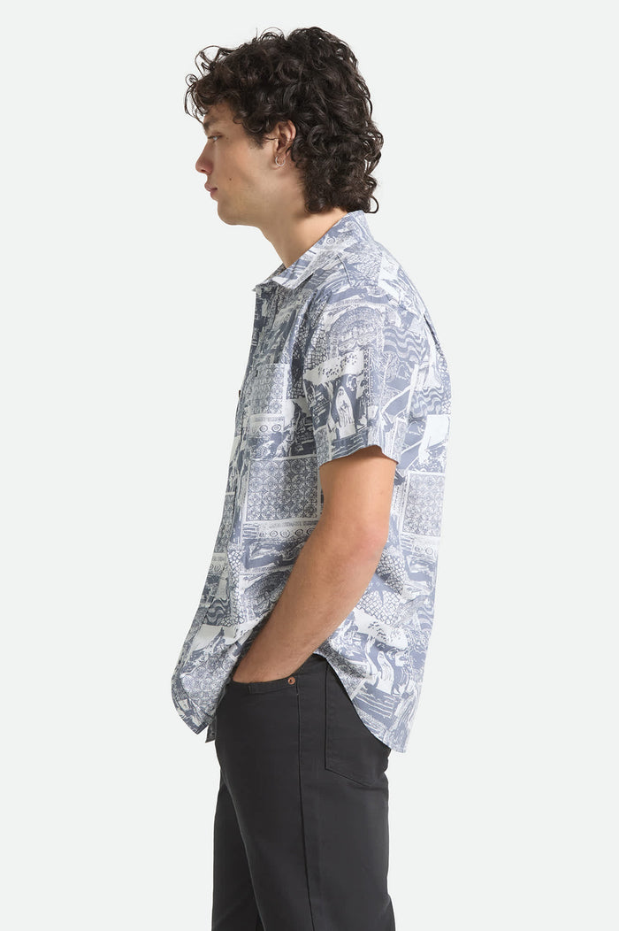 Men's Charter Print Short Sleeve Shirt in the color Navy/White Collage - Men's Side View