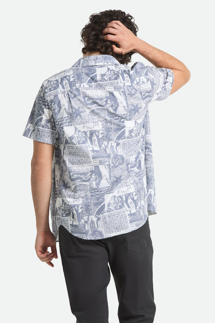 Men's Charter Print Short Sleeve Shirt in the color Navy/White Collage - Men's Back View