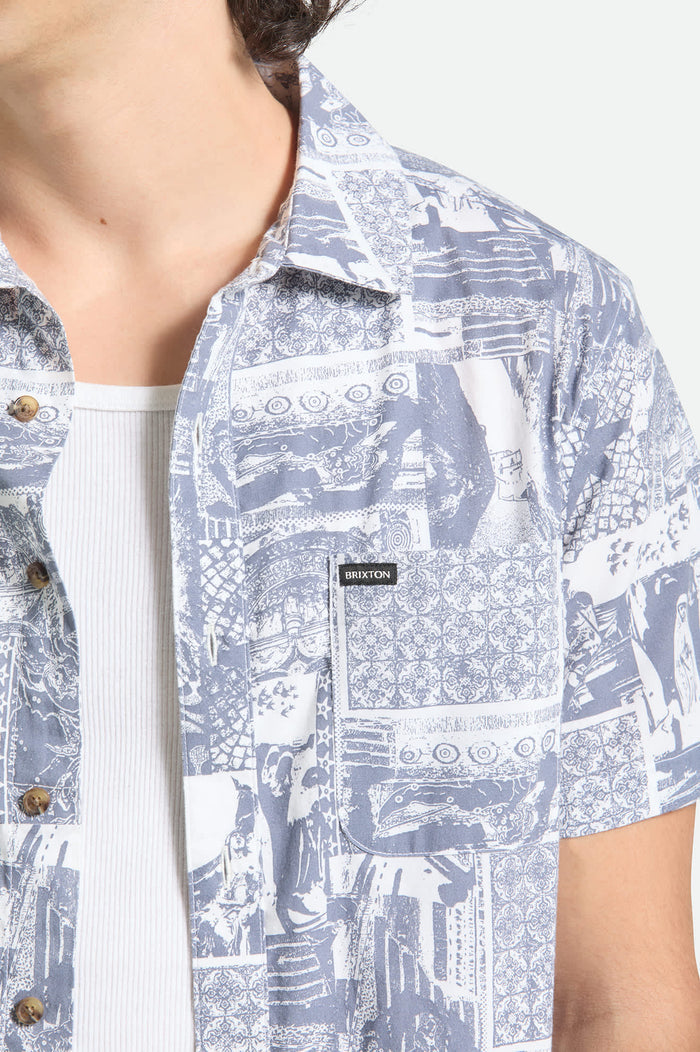 Men's Charter Print Short Sleeve Shirt in the color Navy/White Collage - Additional Fit image