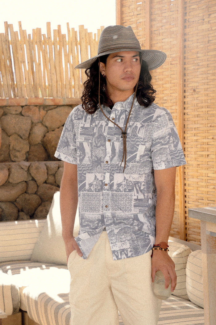 Men's Charter Print Short Sleeve Shirt in the color Navy/White Collage - Men's Lifestyle image