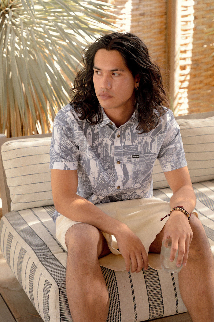 Men's Charter Print Short Sleeve Shirt in the color Navy/White Collage - Men's Lifestyle image