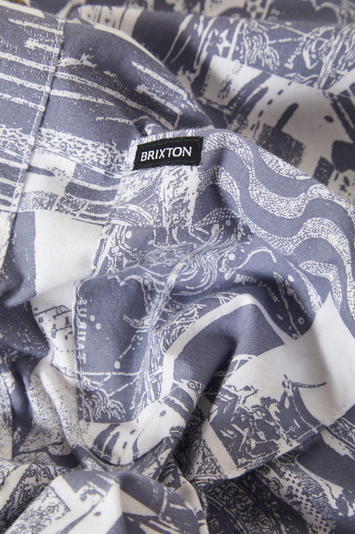 Men's Charter Print Short Sleeve Shirt in the color Navy/White Collage - Additional Laydown image