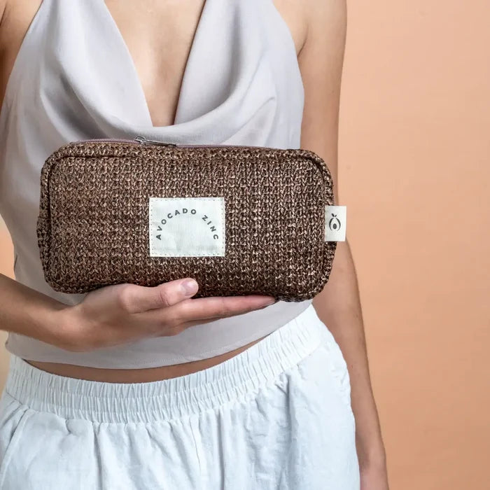 Chocolate Brown Straw Pouch - Avocado Zinc