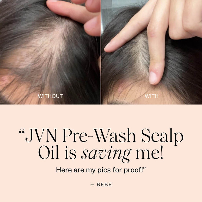 Before and after comparison of scalp with and without JVN Pre-Wash Scalp Oil.