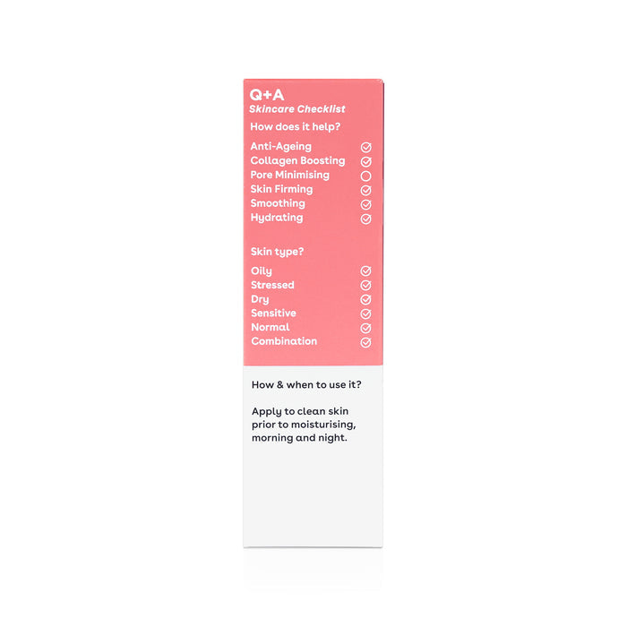 Q+A Collagen Facial Serum on pack skin checklist
