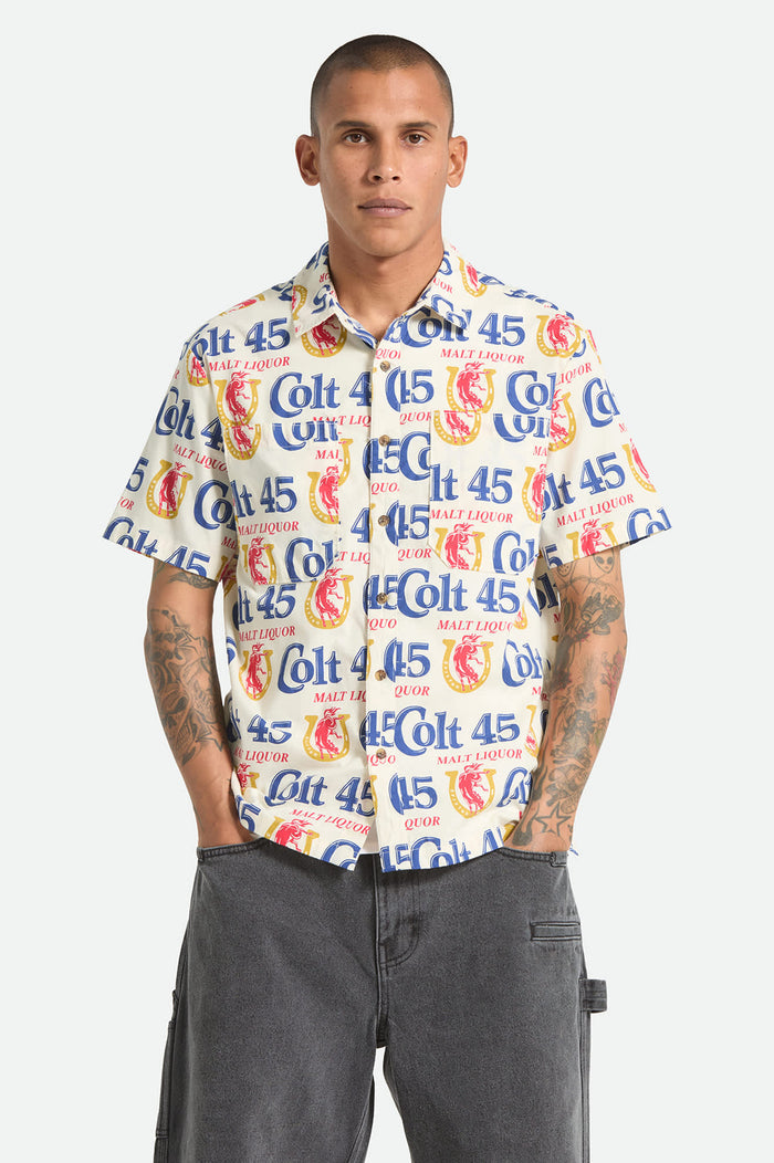 Men's Colt 45 X Brixton Short Sleeve Shirt in the color Multi - Men's Front View