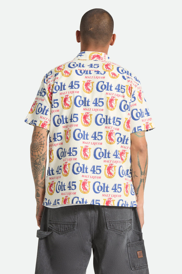 Men's Colt 45 X Brixton Short Sleeve Shirt in the color Multi - Men's Back View