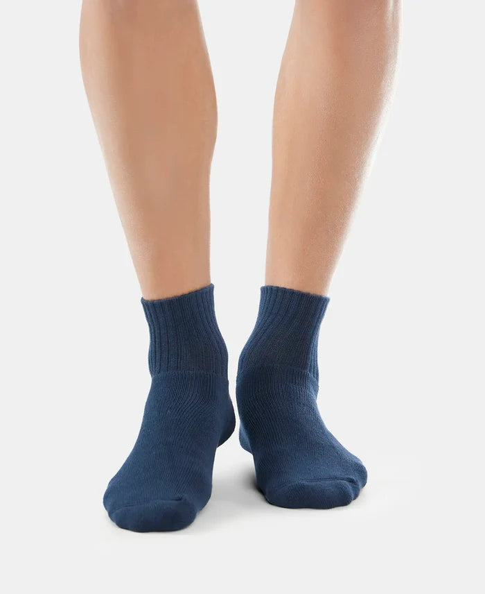Compact Cotton Terry Ankle Length Socks With StayFresh Treatment - Black/Midgrey Melange/Navy-2