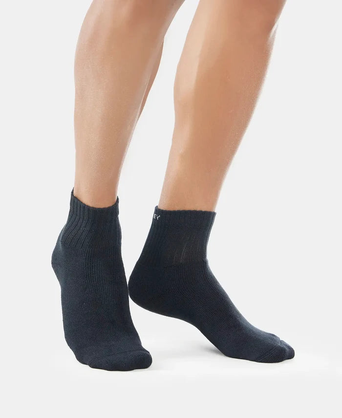 Compact Cotton Terry Ankle Length Socks With StayFresh Treatment - Black/Midgrey Melange/Navy-7