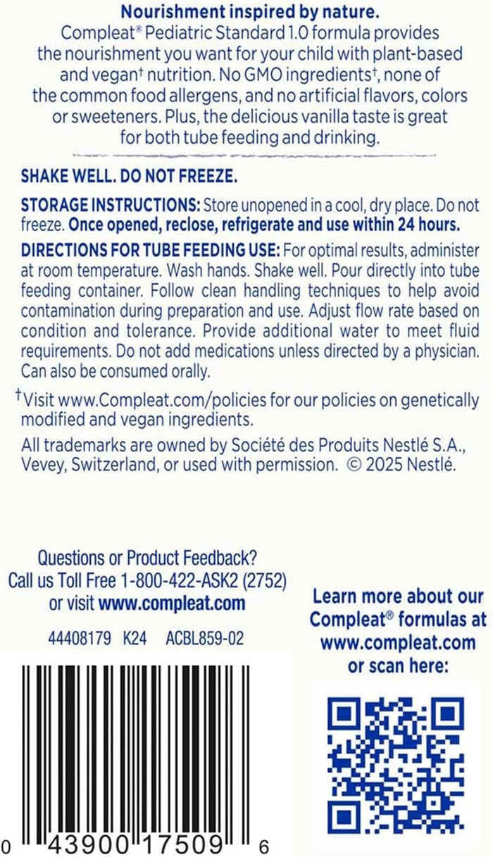 Compleat Pediatric Standard Nutrition Shake, Vanilla, 8.45 oz - 00043900560410-Single - LL Medico