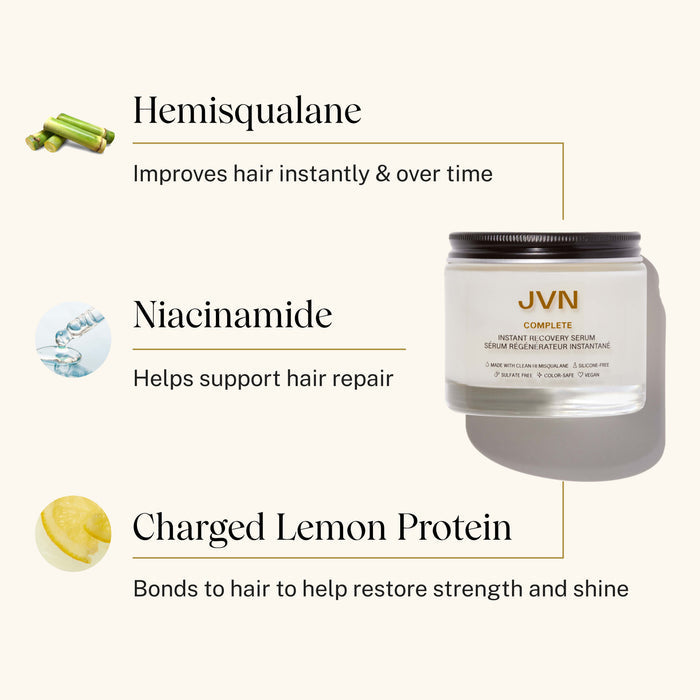 JVN Complete instant recovery serum with ingredients listed on a white background