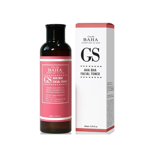 COS DE BAHA (GS) AHA/BHA Clarifying Toner is designed to refine and clarify the skin, making it suitable for all skin types, especially those prone to acne and oiliness. This toner blends Glycolic Acid (AHA) and Salicylic Acid (BHA) to exfoliate the skin, remove excess oil, and clear out clogged pores. Aloe Barbadensis Leaf Extract and Witch Hazel provide soothing and anti-inflammatory benefits, reducing redness and irritation. Additional herbal extracts like Rosemary and Eucalyptus help to puri