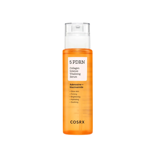 COSRX 5 PDRN Collagen Intense Vitalizing Serum is a hydrating and firming serum designed to improve skin elasticity and boost radiance. Formulated with PDRN (Sodium DNA) and Hydrolyzed Collagen, it helps support skin renewal while promoting a smoother, more youthful appearance. Niacinamide and Alpha-Arbutin brighten and even out skin tone, while Panthenol and Centella Asiatica soothe and strengthen the skin barrier. Multiple forms of Hyaluronic Acid provide deep, long-lasting hydration, leaving