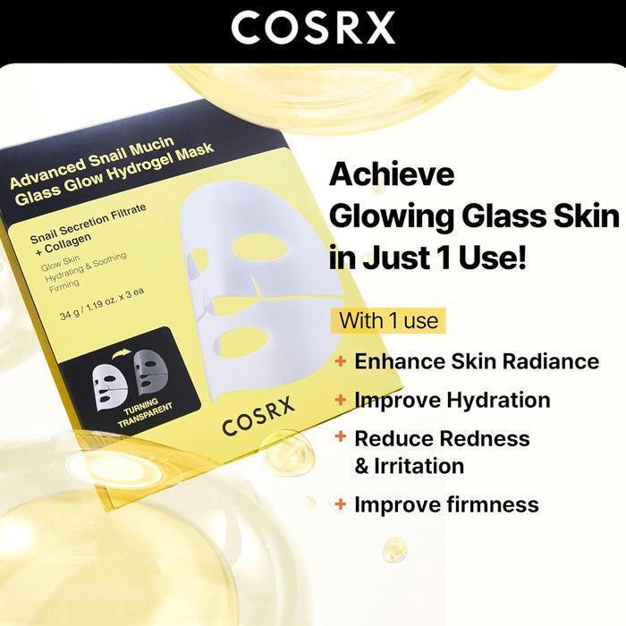 [COSRX] Advanced Snail Mucin Glass Glow Hydrogel Mask 34g*3EA - Ballagrio