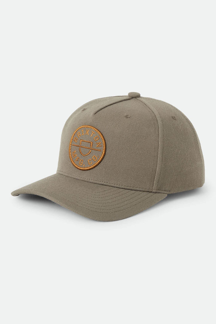 Unisex Crest Snapback in the color Dark Olive/Caramel - Front Product View