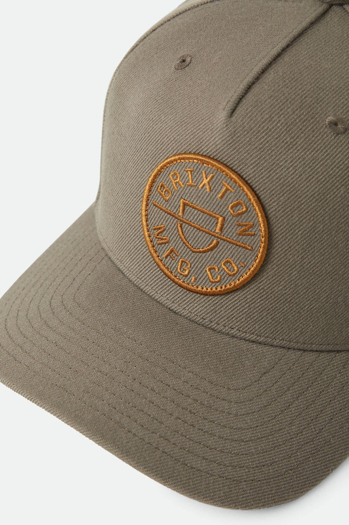 Unisex Crest Snapback in the color Dark Olive/Caramel - Additional Laydown image