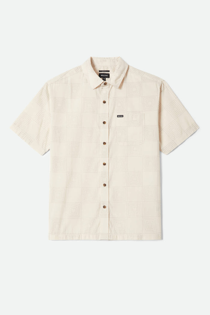 Men's Cru Print Short Sleeve Shirt in the color Whitecap/Geo Checker - Front Product View