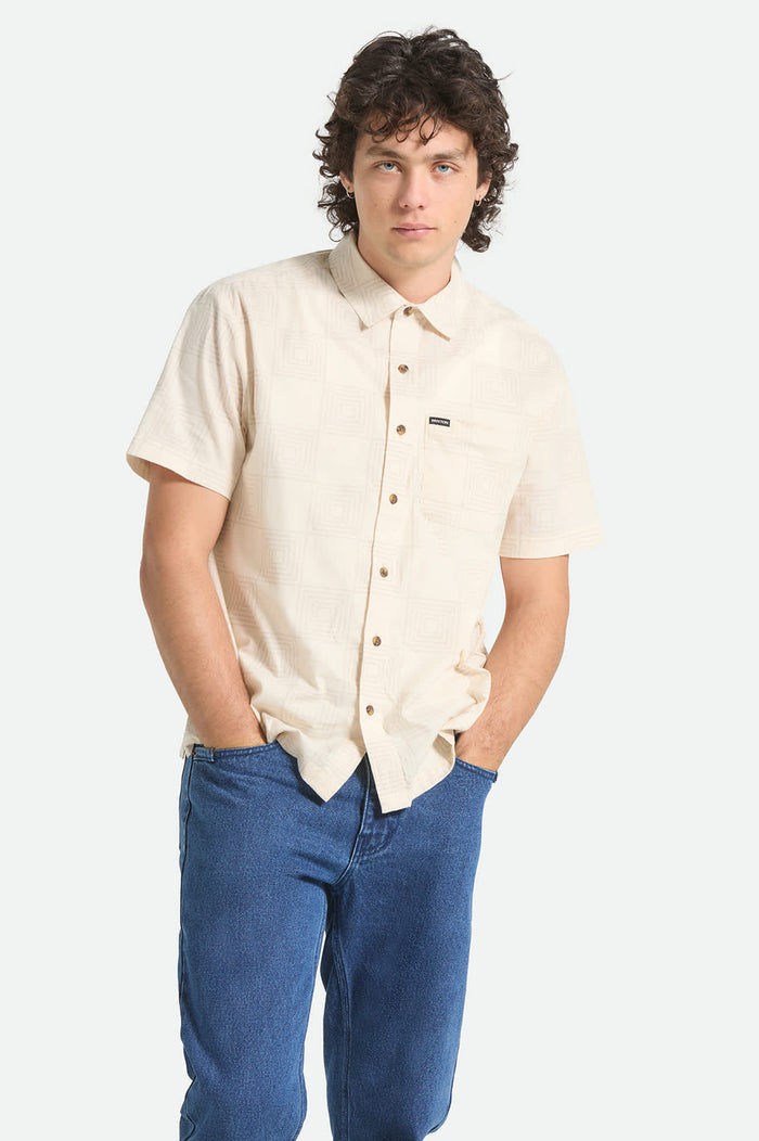 Men's Cru Print Short Sleeve Shirt in the color Whitecap/Geo Checker - Men's Front View