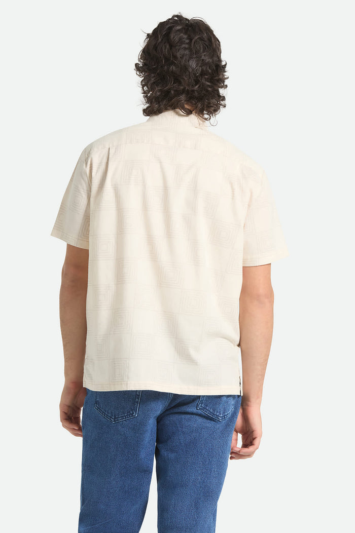 Men's Cru Print Short Sleeve Shirt in the color Whitecap/Geo Checker - Men's Back View