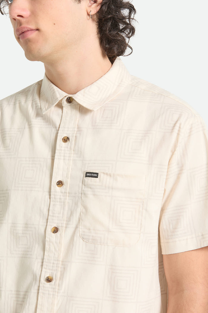 Men's Cru Print Short Sleeve Shirt in the color Whitecap/Geo Checker - Additional Fit image