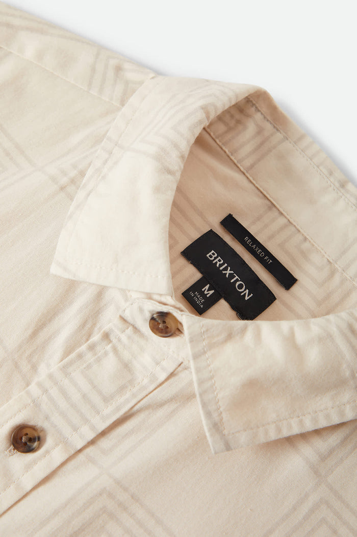 Men's Cru Print Short Sleeve Shirt in the color Whitecap/Geo Checker - Additional Laydown image