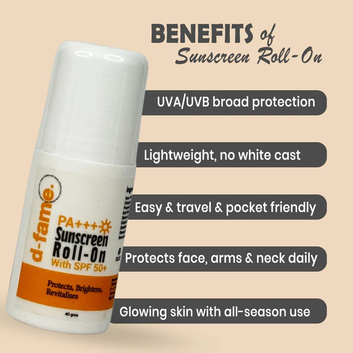 D-Fame Sunscreen Roll-On SPF 50 PA+++ Instant Glow Formula