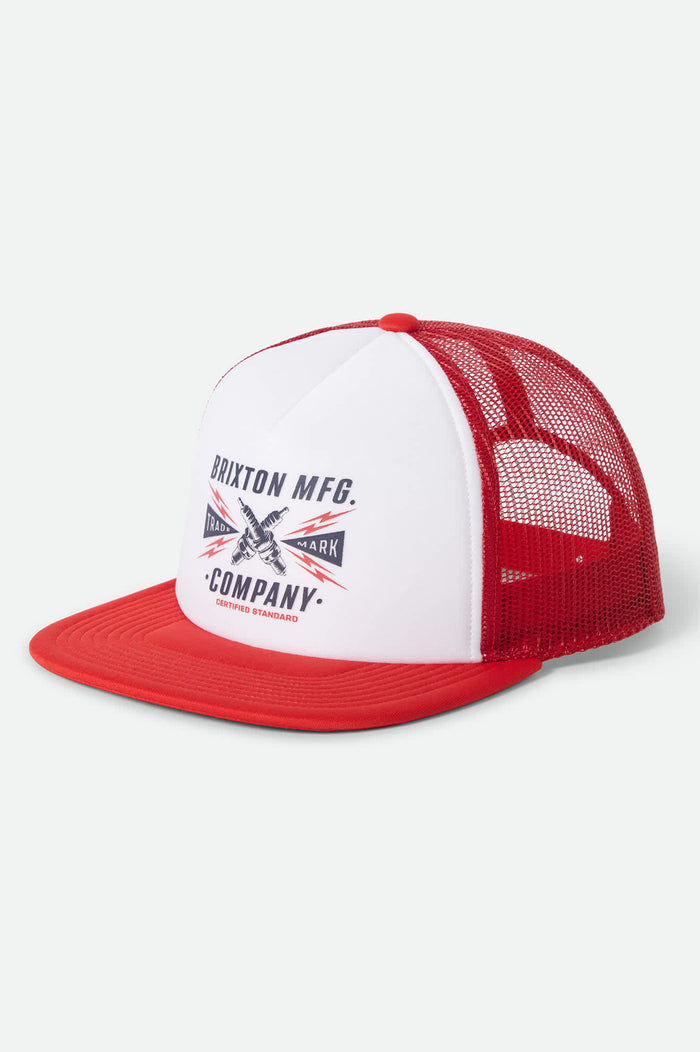 Unisex Danton Netplus Trucker Hat in the color Adrenaline Rush/Adrenaline Rush - Front Product View