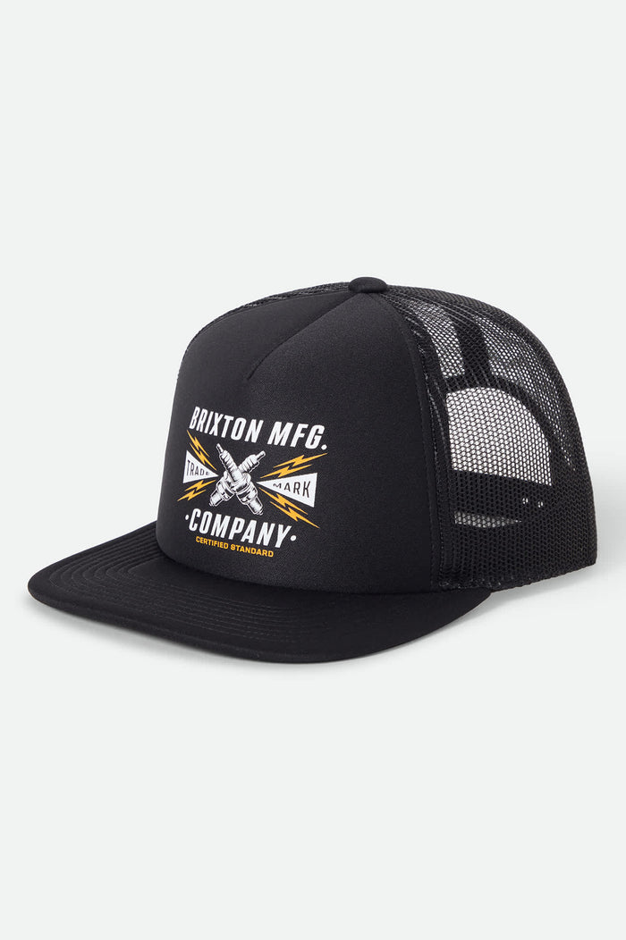 Unisex Danton Netplus Trucker Hat in the color Black/Black - Front Product View