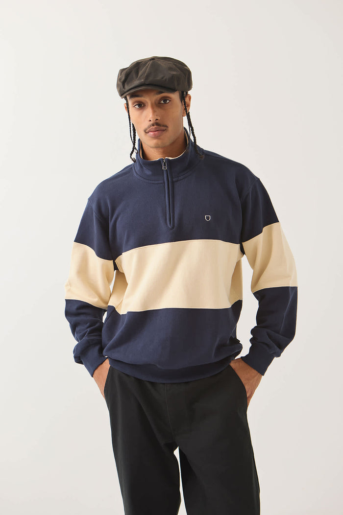 Men's Danville Quarter Zip Fleece in the color Navy/Whitecap - Additional Fit image