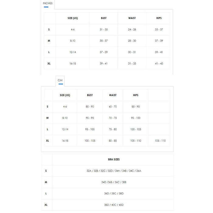 Size chart for DEVOTION Red Body Hot Sexy Lingerie Set including measurements for bust, waist, hips, and bra sizes.