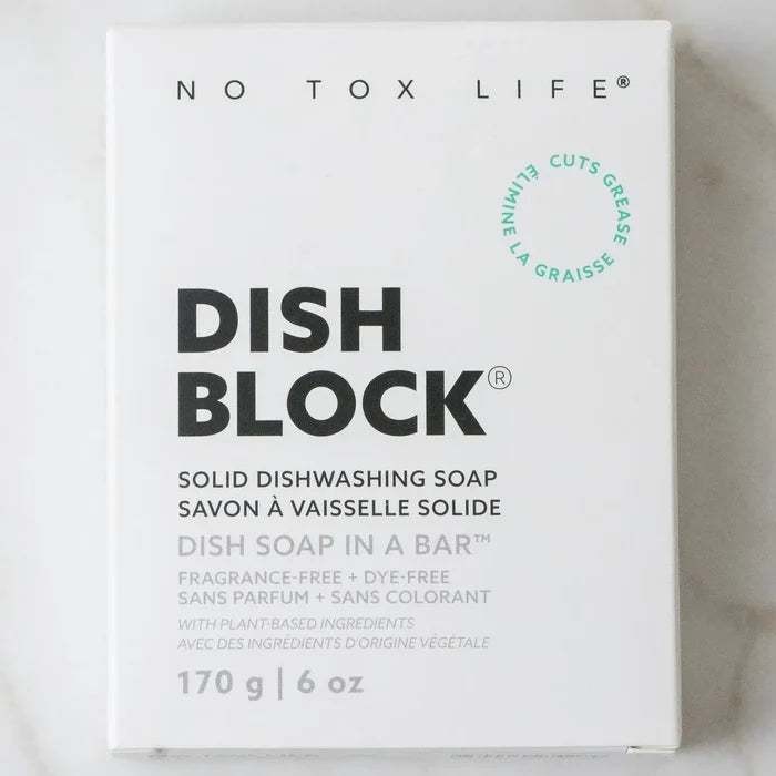 No Tox Life Dish Block solid dishwashing soap packaging on a light background