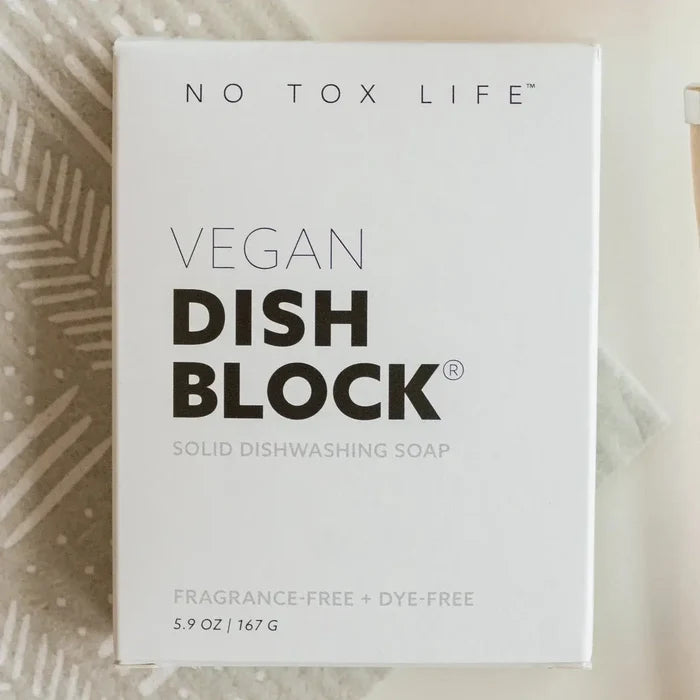 Box of No Tox Life Vegan Dish Block on a neutral background