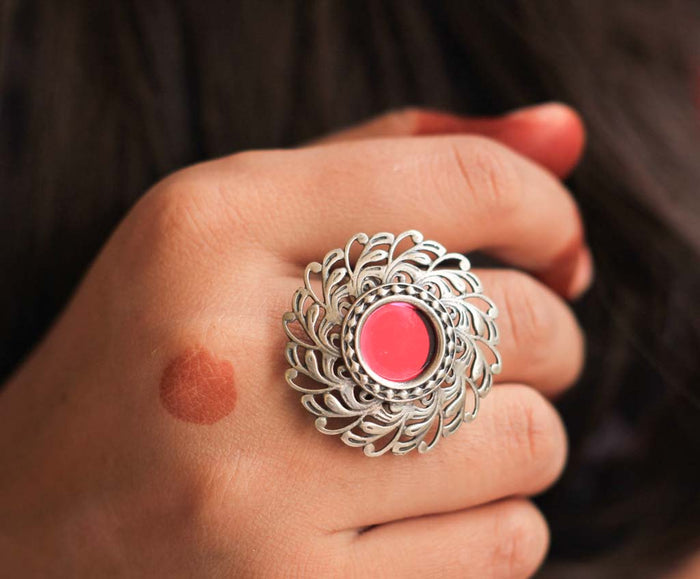 Dulari Handpainted Carved Ring