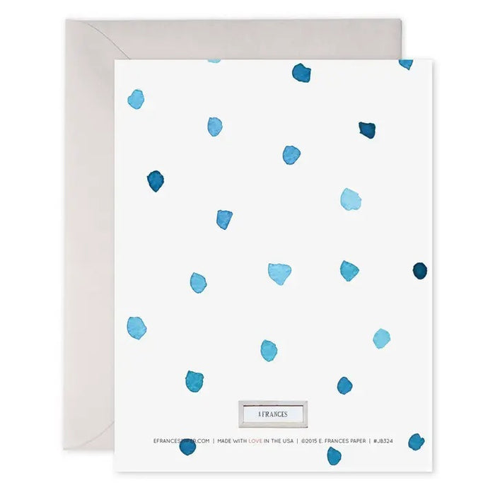 The E. FRANCES - BIGGEST FAN CARD by E. FRANCES PAPER is a watercolor greeting card featuring a charming illustration of a blue electric fan with the message "LOVE, YOUR BIGGEST FAN" printed above it. The card comes with an envelope placed behind it, making it the perfect just because card to let someone know you care. Proudly made in the USA.